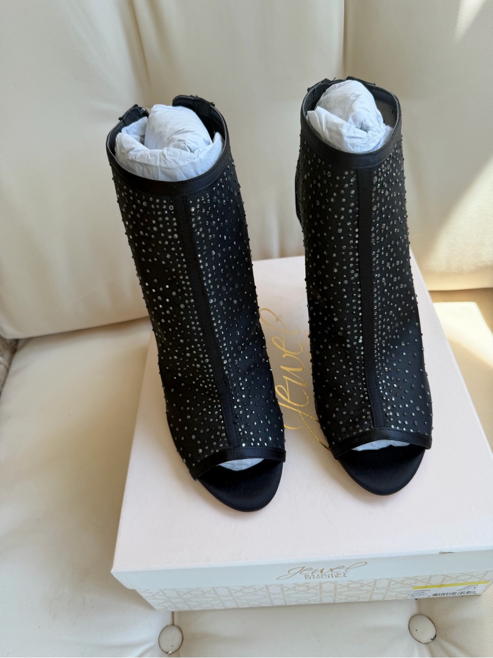 Badgley Mischka Black Studded Peep-Toe Heeled Booties